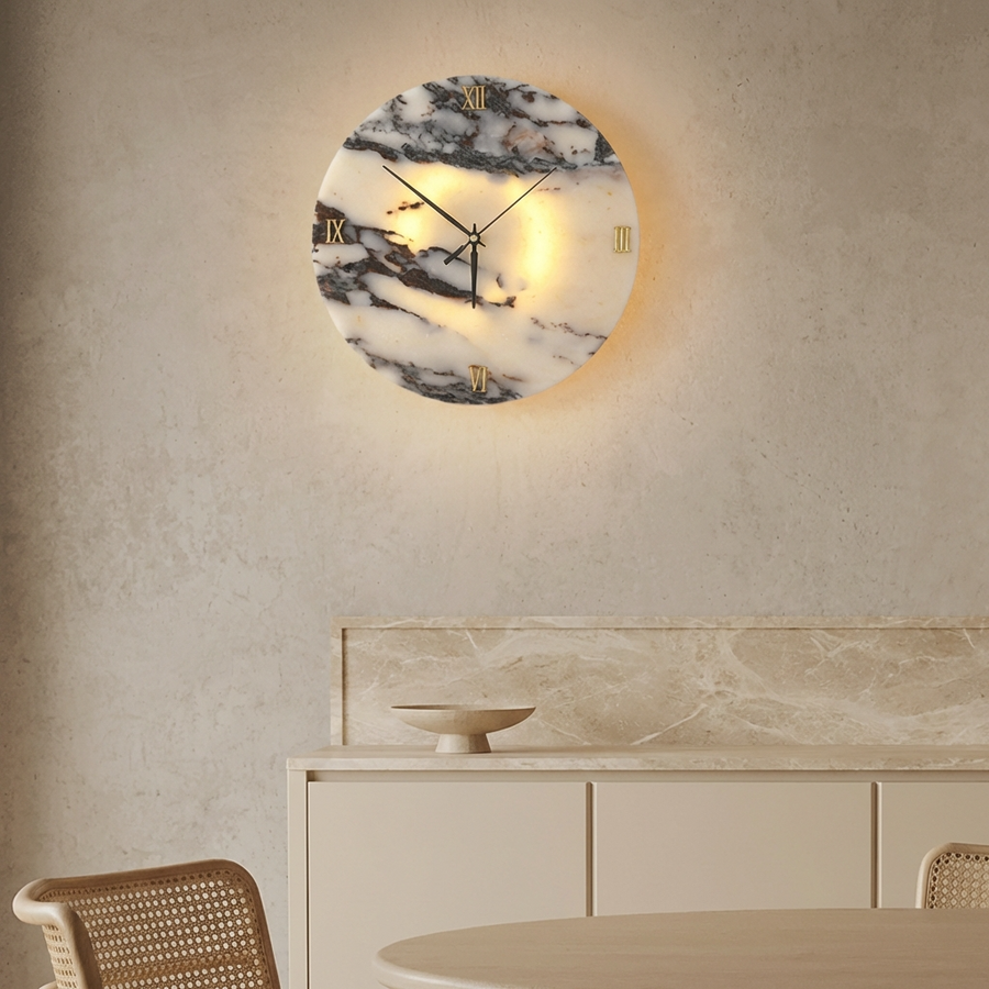 Natural Marble Wall Clock Light-Lighting > Wall Lights-casanuva-casanuva