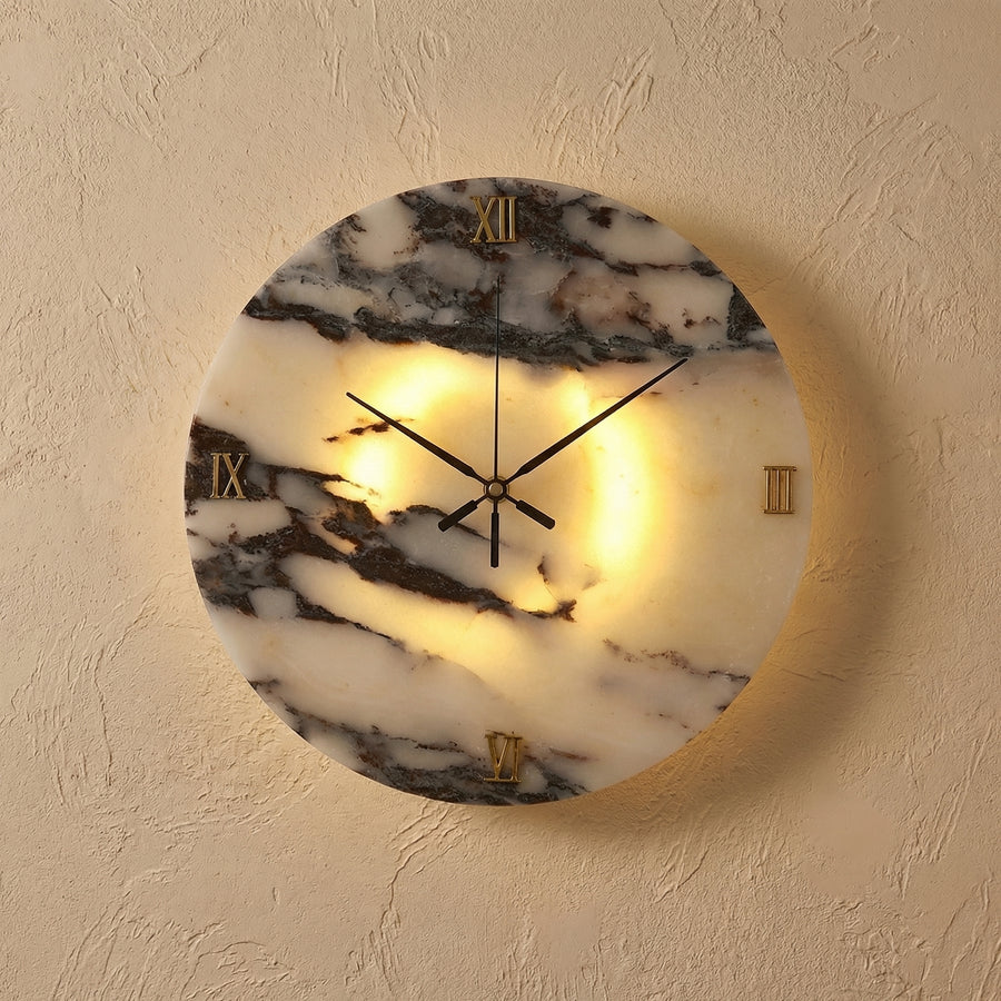 Natural Marble Wall Clock Light-Lighting > Wall Lights-casanuva-casanuva