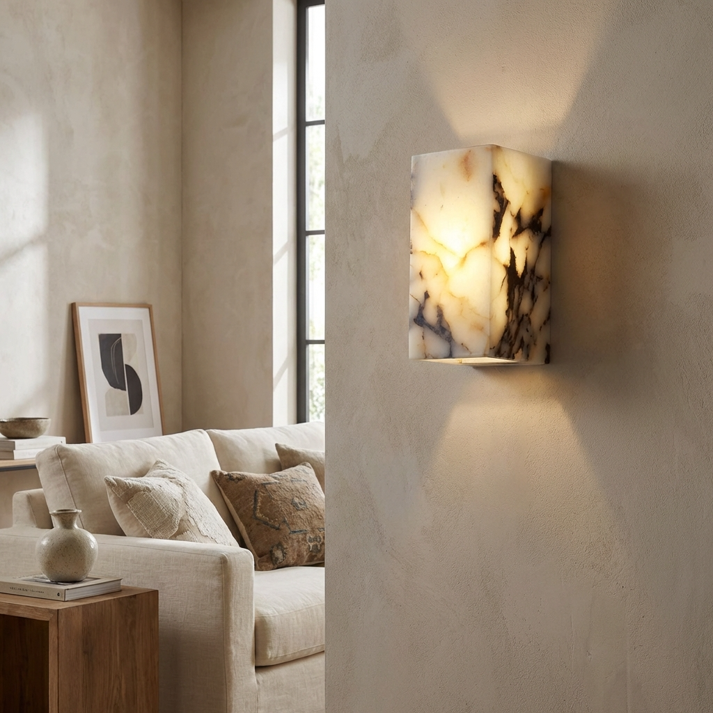 Natural Marble Wall Light Cuboid Design-Lighting > Wall Lights-casanuva-casanuva