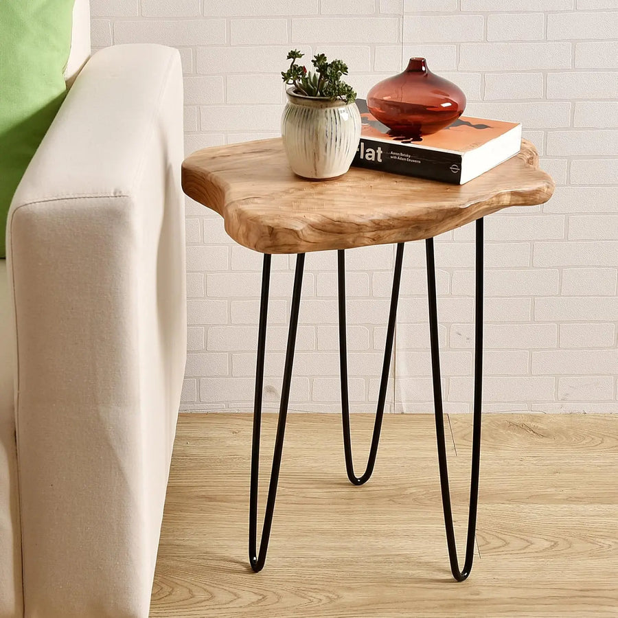 Natural Wood Side Table Compact Versatile Design Warm Country Style-Furniture > Side Tables-casanuva-Natural Wood-casanuva