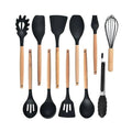 Nonstick Silicone Cooking Utensil Set with Wooden Handles-Kitchen & Dining > Cooking Utensils-casanuva-11 Piece Set-Black-casanuva