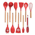 Nonstick Silicone Cooking Utensil Set with Wooden Handles-Kitchen & Dining > Cooking Utensils-casanuva-11 Piece Set-Red-casanuva