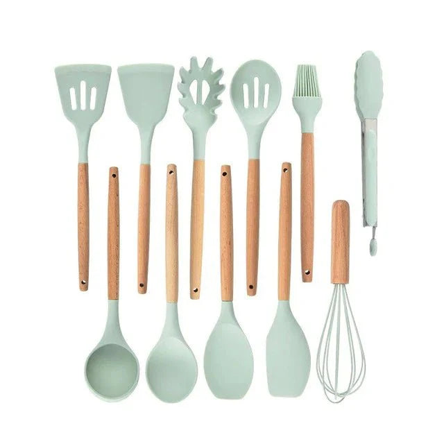 Nonstick Silicone Cooking Utensil Set with Wooden Handles-Kitchen & Dining > Cooking Utensils-casanuva-casanuva