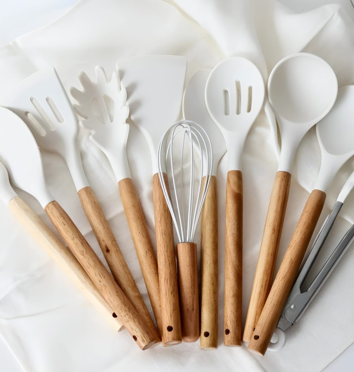 Nonstick Silicone Cooking Utensil Set with Wooden Handles-Kitchen & Dining > Cooking Utensils-casanuva-casanuva