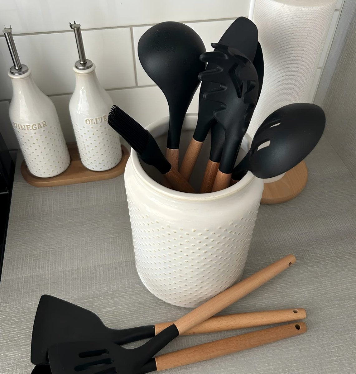 Nonstick Silicone Cooking Utensil Set with Wooden Handles-Kitchen & Dining > Cooking Utensils-casanuva-casanuva