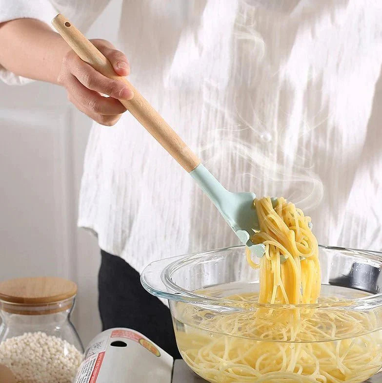 Nonstick Silicone Cooking Utensil Set with Wooden Handles-Kitchen & Dining > Cooking Utensils-casanuva-casanuva