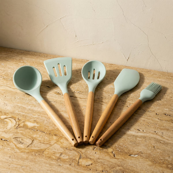 Nonstick Silicone Cooking Utensil Set with Wooden Handles-Kitchen & Dining > Cooking Utensils-casanuva-casanuva