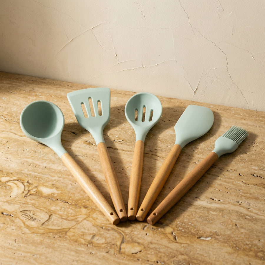 Nonstick Silicone Cooking Utensil Set with Wooden Handles-Kitchen & Dining > Cooking Utensils-casanuva-casanuva