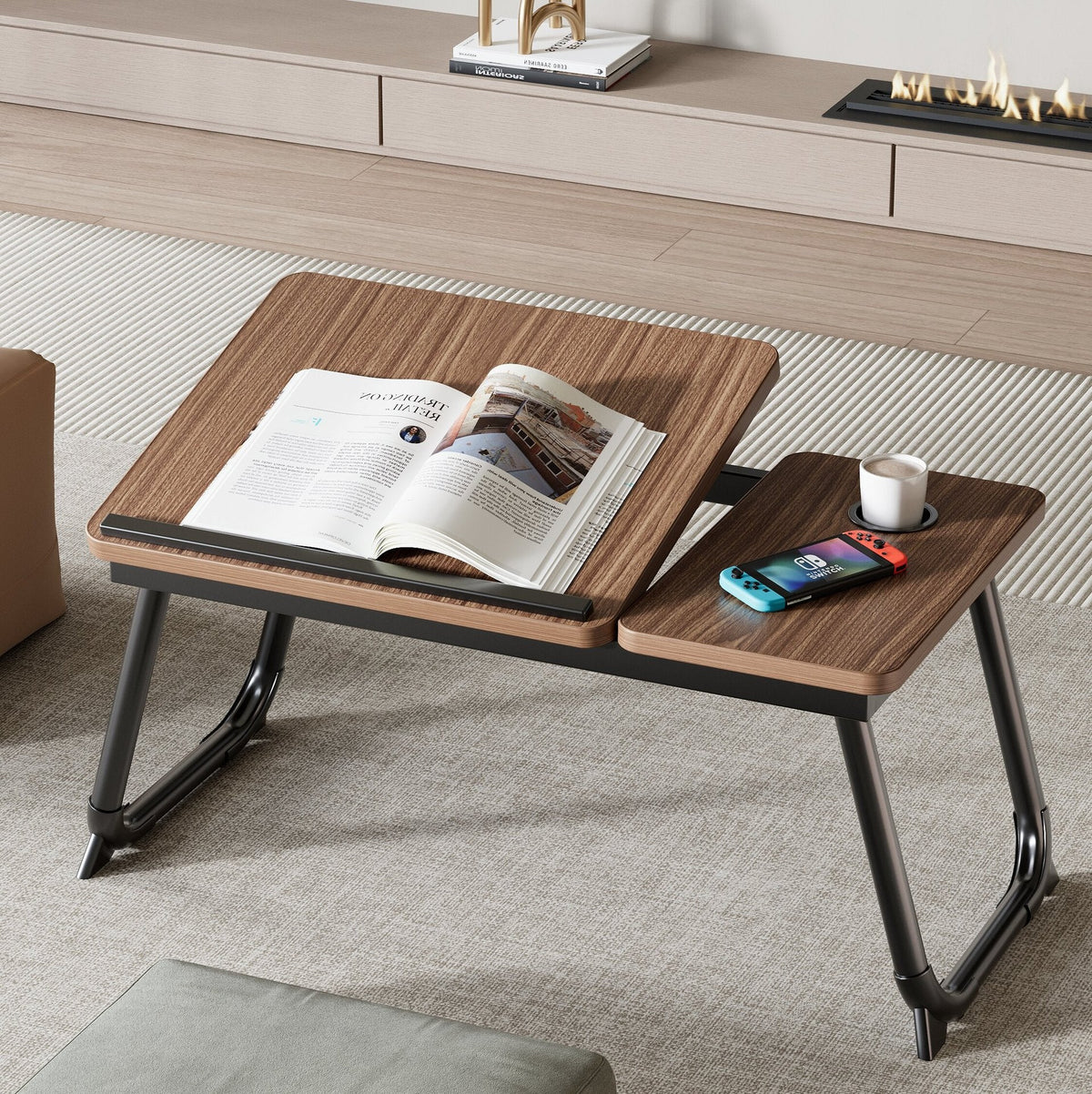 Nordic Carbon Steel MDF Rectangular Desk Foldable Angle Adjustable with 2-Tray Saucer-Furniture > Desks-casanuva-casanuva