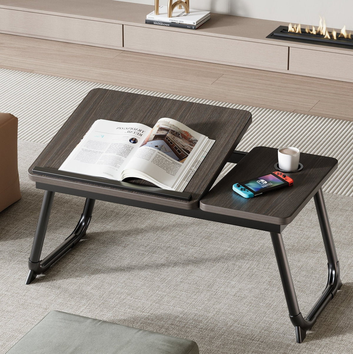 Nordic Carbon Steel MDF Rectangular Desk Foldable Angle Adjustable with 2-Tray Saucer-Furniture > Desks-casanuva-casanuva