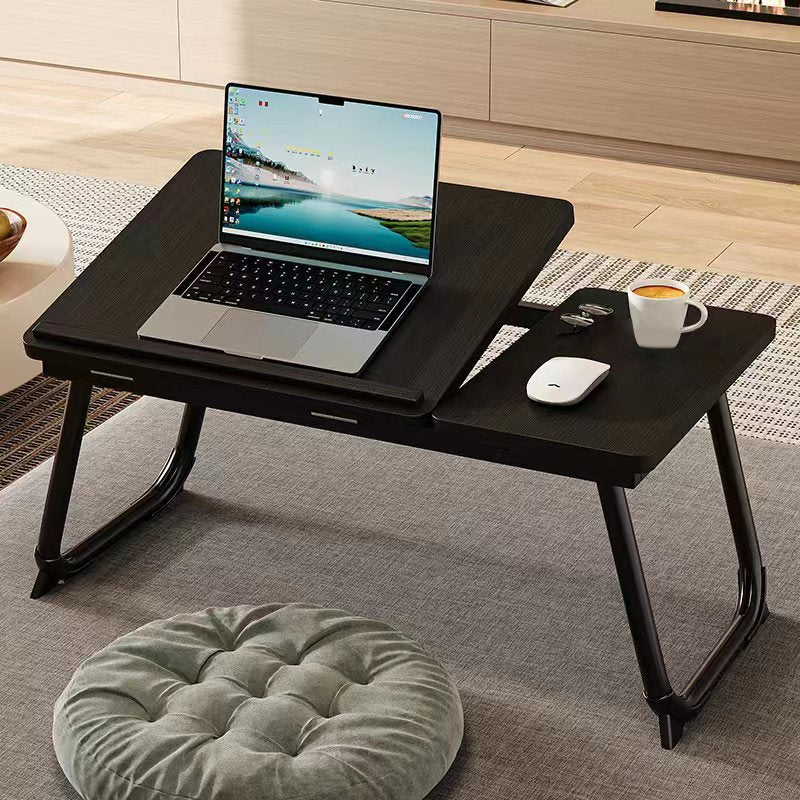 Nordic Carbon Steel MDF Rectangular Desk Foldable Angle Adjustable with 2-Tray Saucer-Furniture > Desks-casanuva-Black Brushed + Black-casanuva