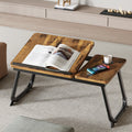 Nordic Carbon Steel MDF Rectangular Desk Foldable Angle Adjustable with 2-Tray Saucer-Furniture > Desks-casanuva-Charred Wood + Black-casanuva