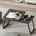 Nordic Carbon Steel MDF Rectangular Desk Foldable Angle Adjustable with 2-Tray Saucer-Furniture > Desks-casanuva-Dark Brown + Black Frame-casanuva