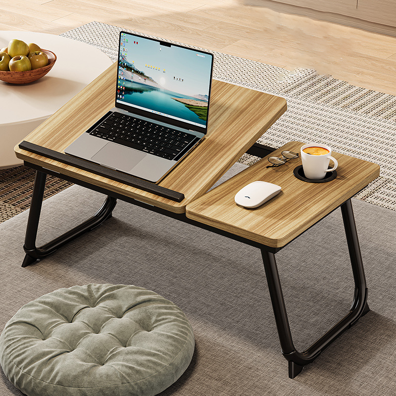 Nordic Carbon Steel MDF Rectangular Desk Foldable Angle Adjustable with 2-Tray Saucer-Furniture > Desks-casanuva-Light Walnut + Black-casanuva