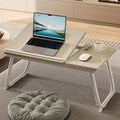 Nordic Carbon Steel MDF Rectangular Desk Foldable Angle Adjustable with 2-Tray Saucer-Furniture > Desks-casanuva-Maple Wood Grain + White-casanuva