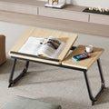 Nordic Carbon Steel MDF Rectangular Desk Foldable Angle Adjustable with 2-Tray Saucer-Furniture > Desks-casanuva-Rubber Wood + Black Frame-casanuva