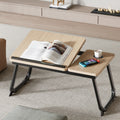 Nordic Carbon Steel MDF Rectangular Desk Foldable Angle Adjustable with 2-Tray Saucer-Furniture > Desks-casanuva-Wood Color + Black Frame-casanuva