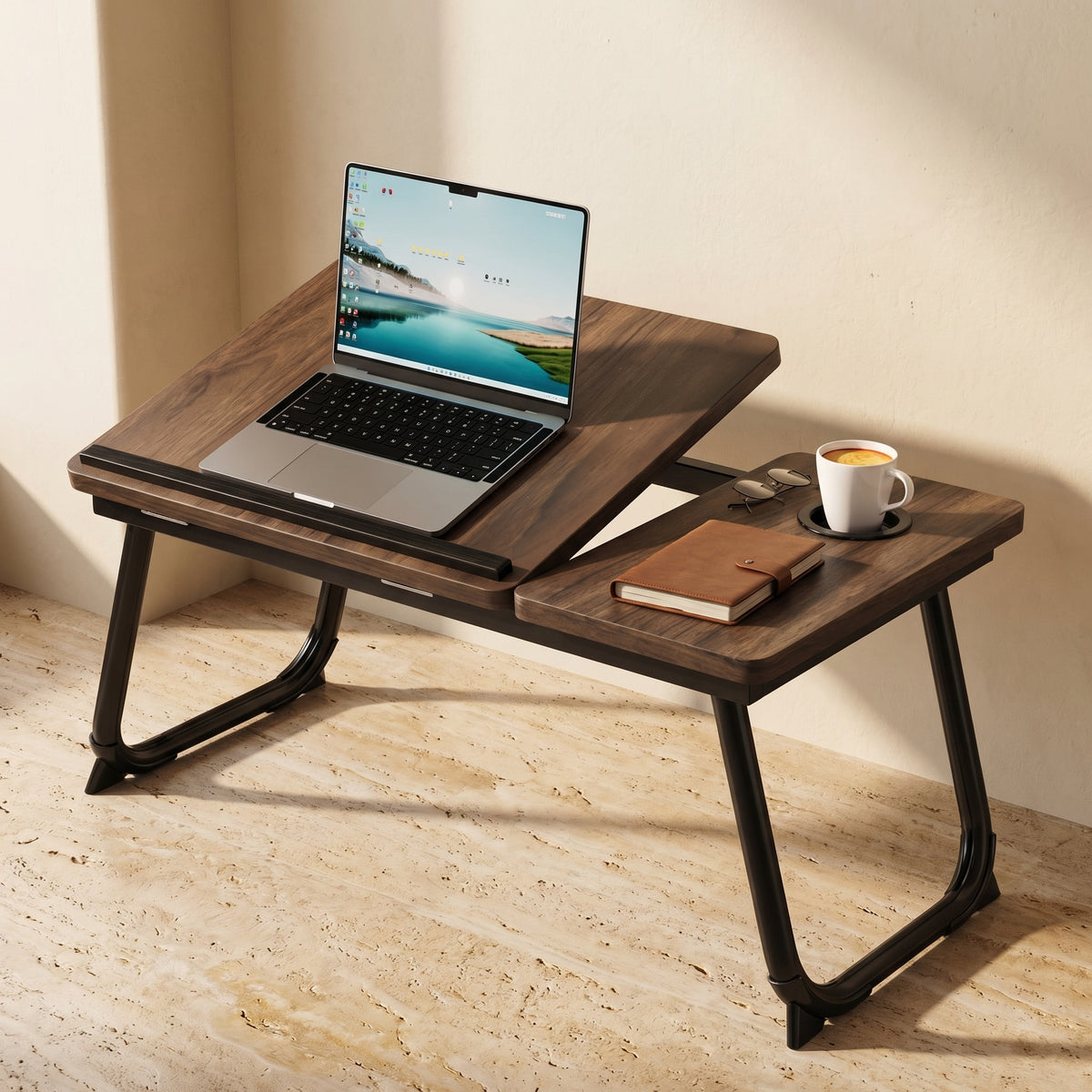 Nordic Carbon Steel MDF Rectangular Desk Foldable Angle Adjustable with 2-Tray Saucer-Furniture > Desks-casanuva-casanuva