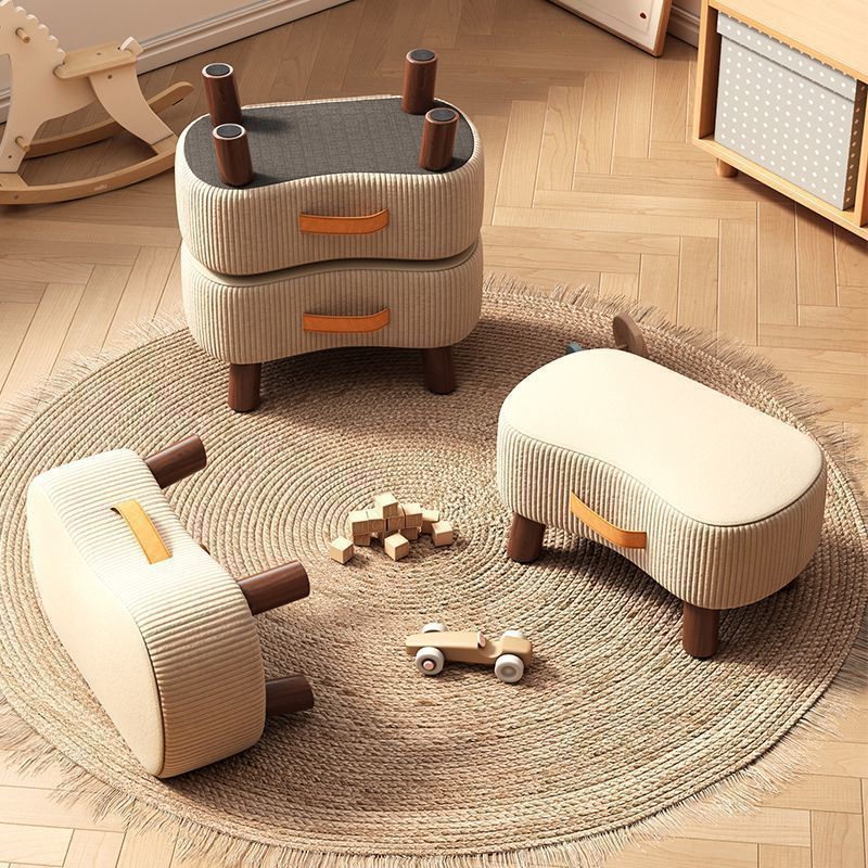 Nordic Portable Flannelette Footstool Solid Wood Backless Armless-Furniture > Side Tables-casanuva-casanuva