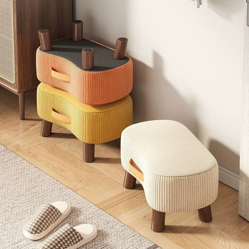 Nordic Portable Flannelette Footstool Solid Wood Backless Armless-Furniture > Side Tables-casanuva-casanuva