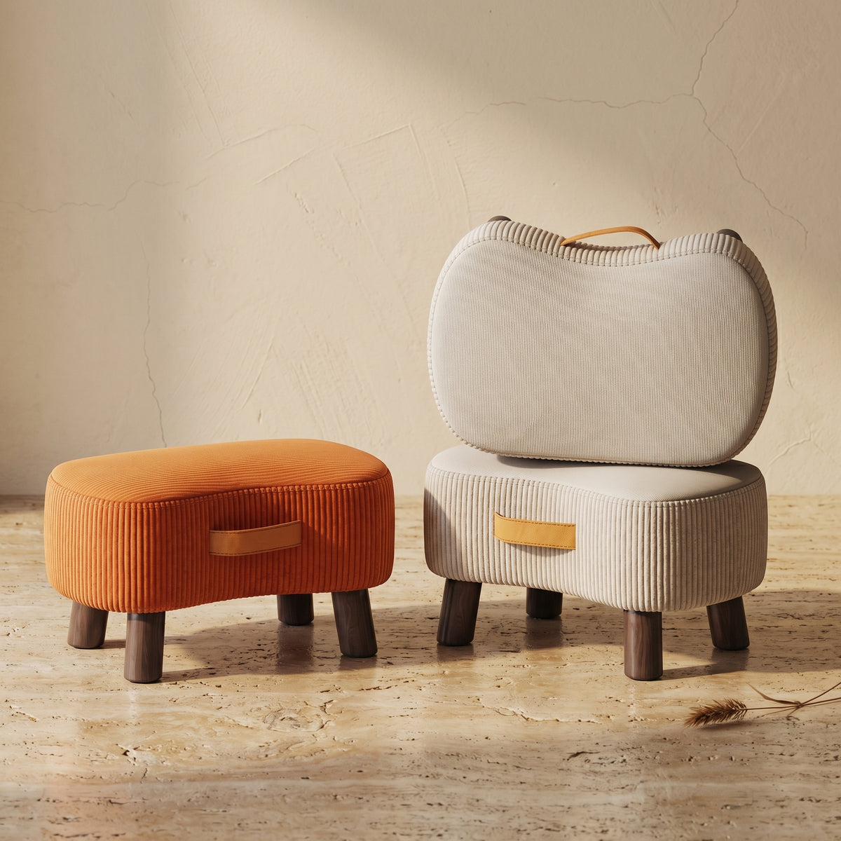 Nordic Portable Flannelette Footstool Solid Wood Backless Armless-Furniture > Side Tables-casanuva-casanuva