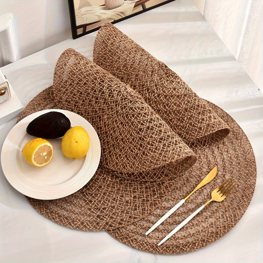 Nordic Round Woven Placemats Set of 4 Boho Table Mats for Dining and Events-Kitchen & Dining > Placemats-casanuva-casanuva