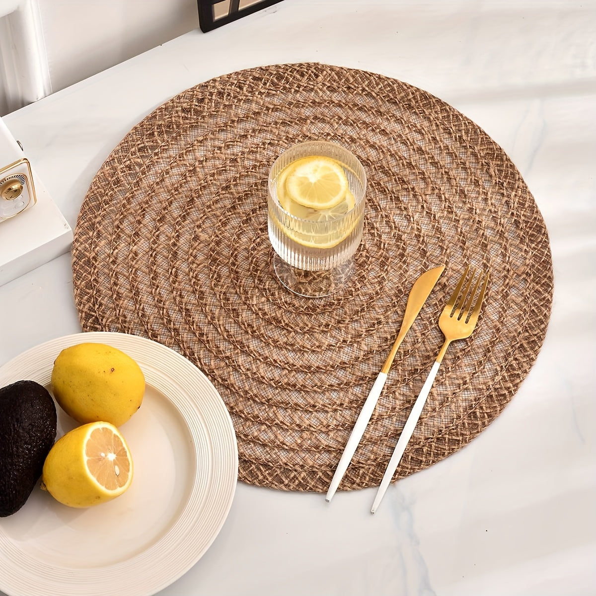 Nordic Round Woven Placemats Set of 4 Boho Table Mats for Dining and Events-Kitchen & Dining > Placemats-casanuva-casanuva