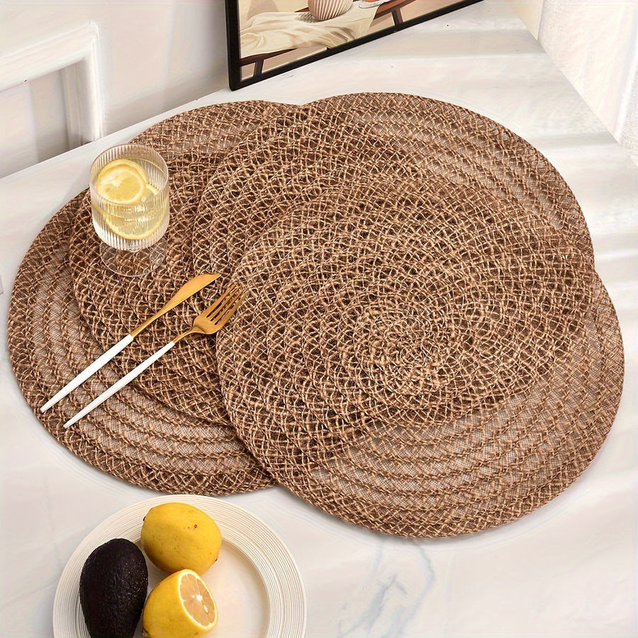 Nordic Round Woven Placemats Set of 4 Boho Table Mats for Dining and Events-Kitchen & Dining > Placemats-casanuva-casanuva