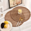 Nordic Round Woven Placemats Set of 4 Boho Table Mats for Dining and Events-Kitchen & Dining > Placemats-casanuva-Brown-38cm-casanuva