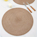 Nordic Round Woven Placemats Set of 4 Boho Table Mats for Dining and Events-Kitchen & Dining > Placemats-casanuva-Light Brown-38cm-casanuva