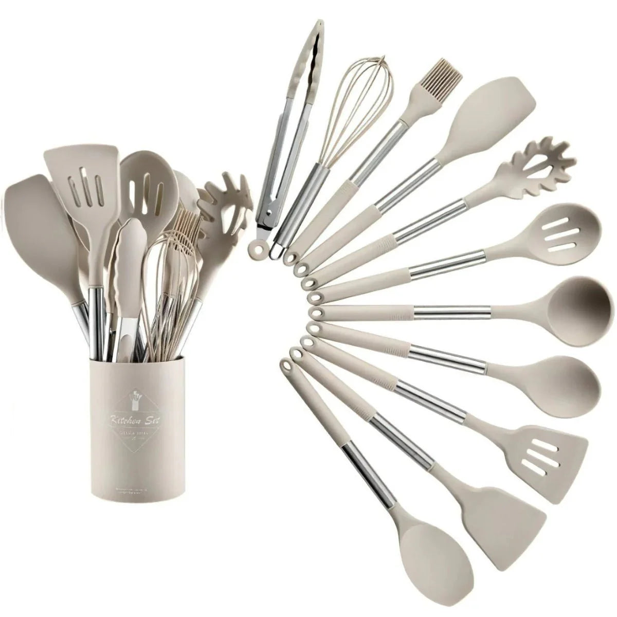 Nordic Silicone Kitchen Utensil Set 13 Pieces Latte Color-Kitchen & Dining > Cooking Utensils-casanuva-casanuva