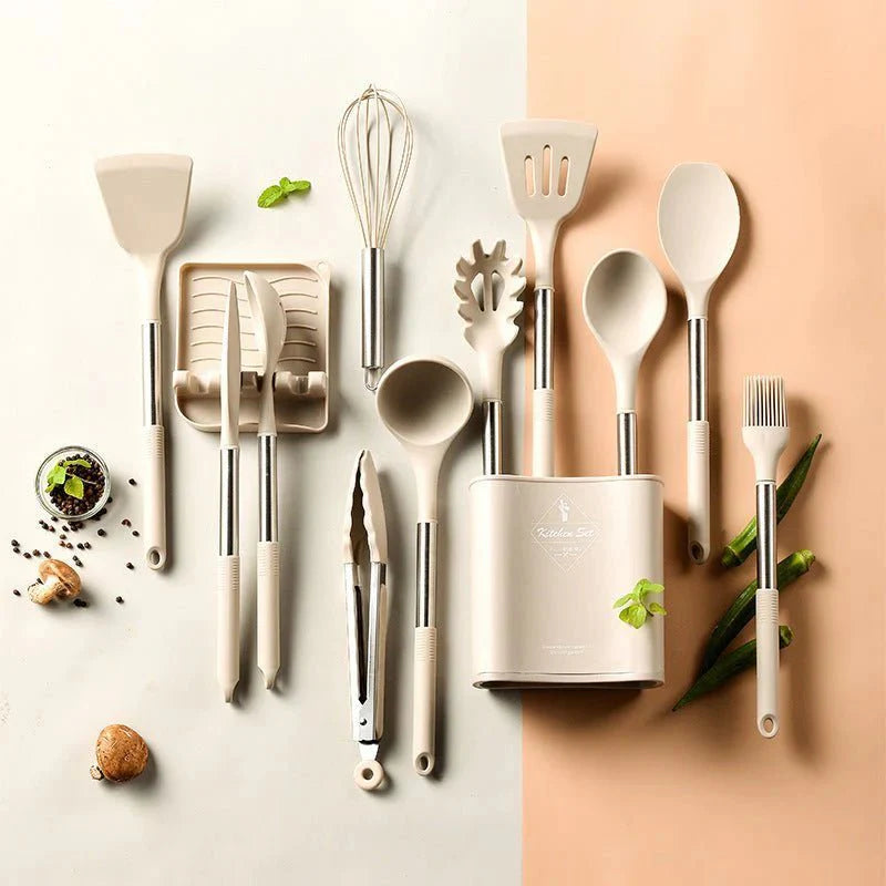 Nordic Silicone Kitchen Utensil Set 13 Pieces Latte Color-Kitchen & Dining > Cooking Utensils-casanuva-casanuva