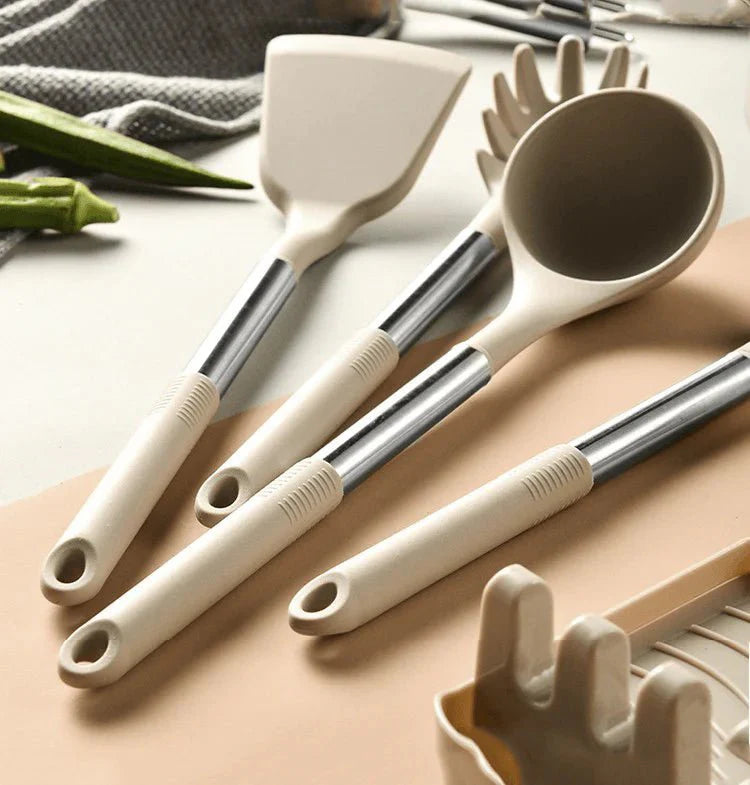 Nordic Silicone Kitchen Utensil Set 13 Pieces Latte Color-Kitchen & Dining > Cooking Utensils-casanuva-casanuva