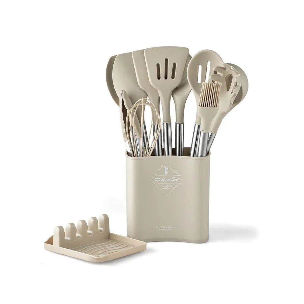 Nordic Silicone Kitchen Utensil Set 13 Pieces Latte Color-Kitchen & Dining > Cooking Utensils-casanuva-casanuva
