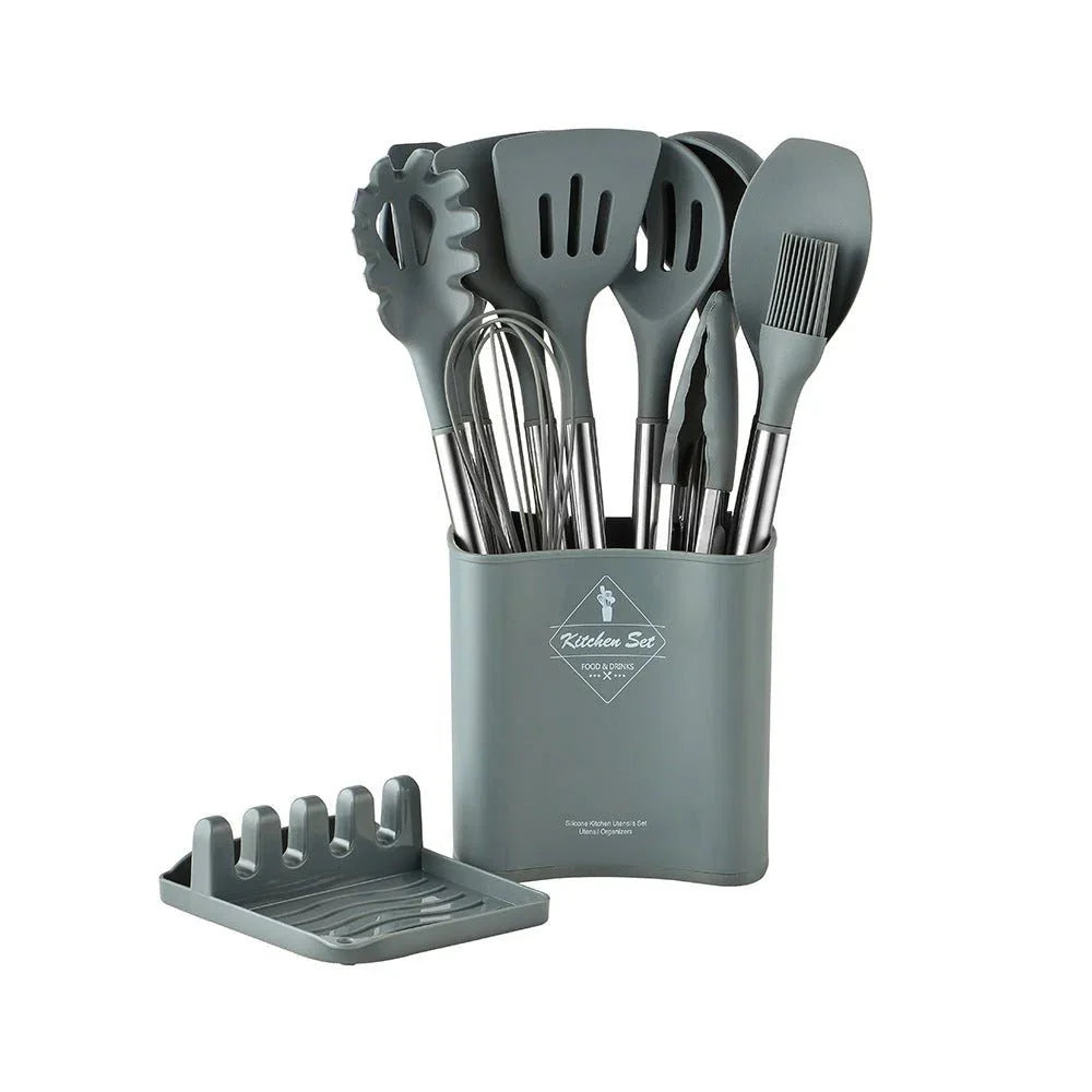 Nordic Silicone Kitchen Utensil Set 13 Pieces Latte Color-Kitchen & Dining > Cooking Utensils-casanuva-Gray-casanuva