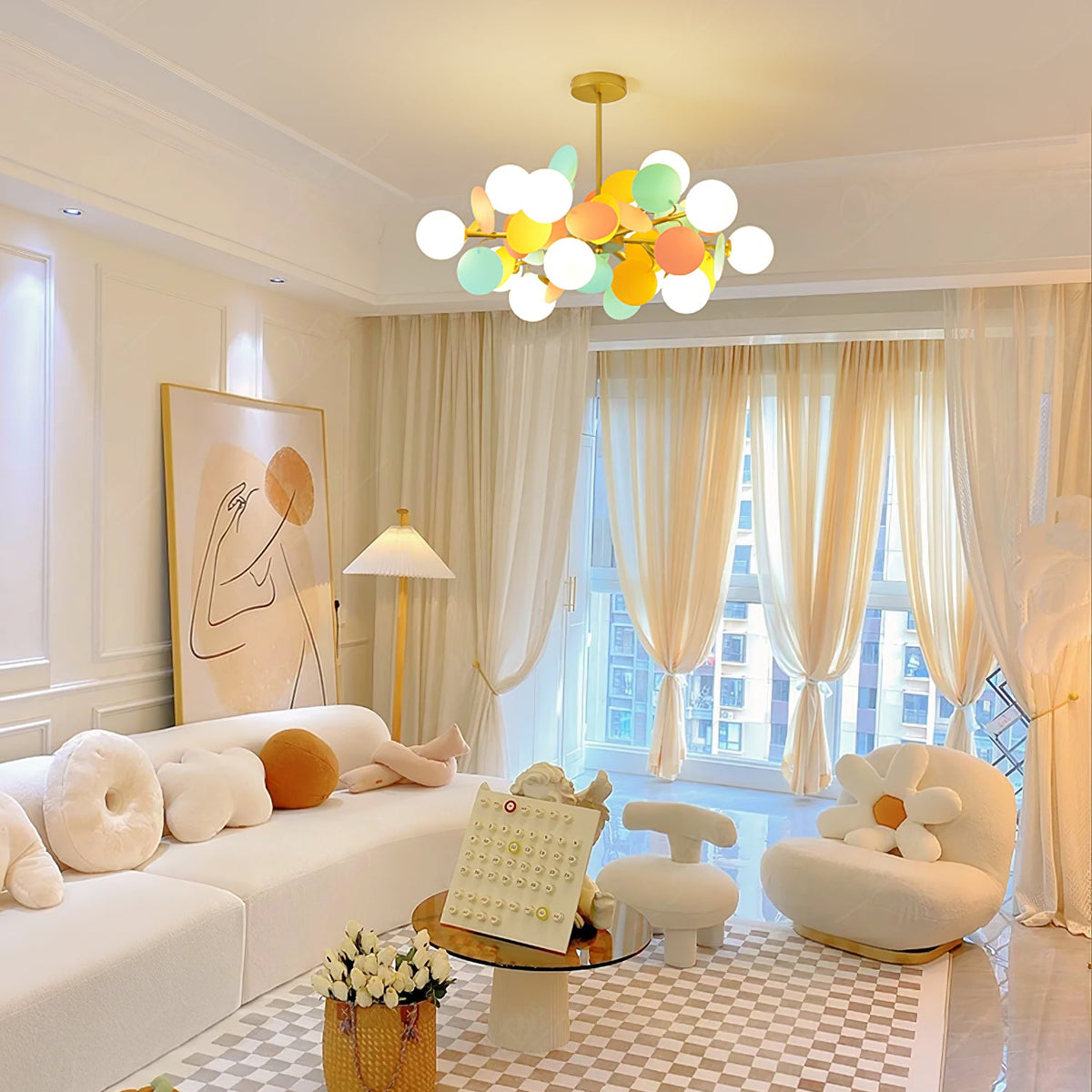 Off White Tree Chandelier Light Fixture-Lighting > Chandeliers & Pendant Lights-casanuva-casanuva