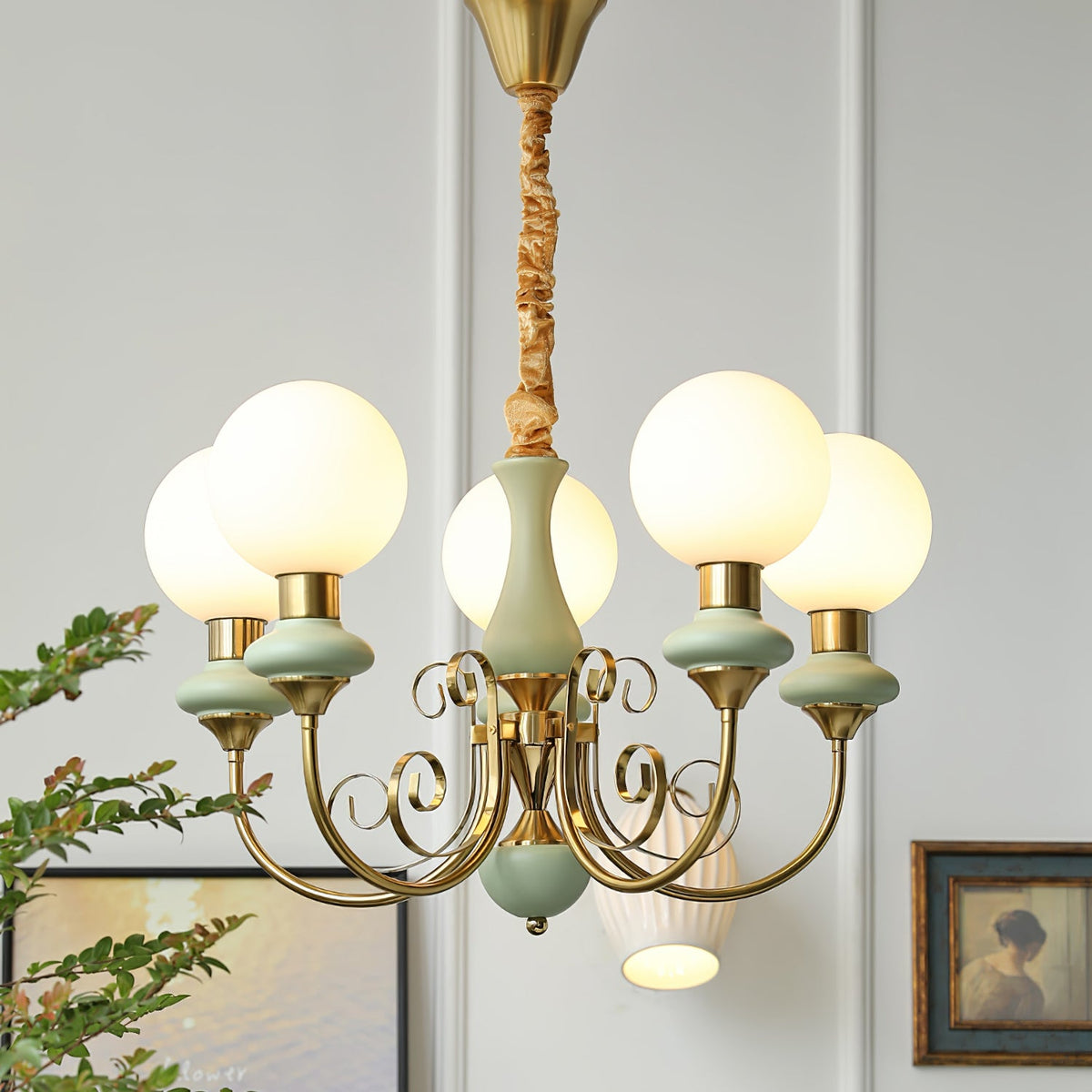 Onyx Crystal Chandelier-Lighting > Chandeliers & Pendant Lights-casanuva-5 heads 62cmx38cm-Gold & Bean Green-casanuva