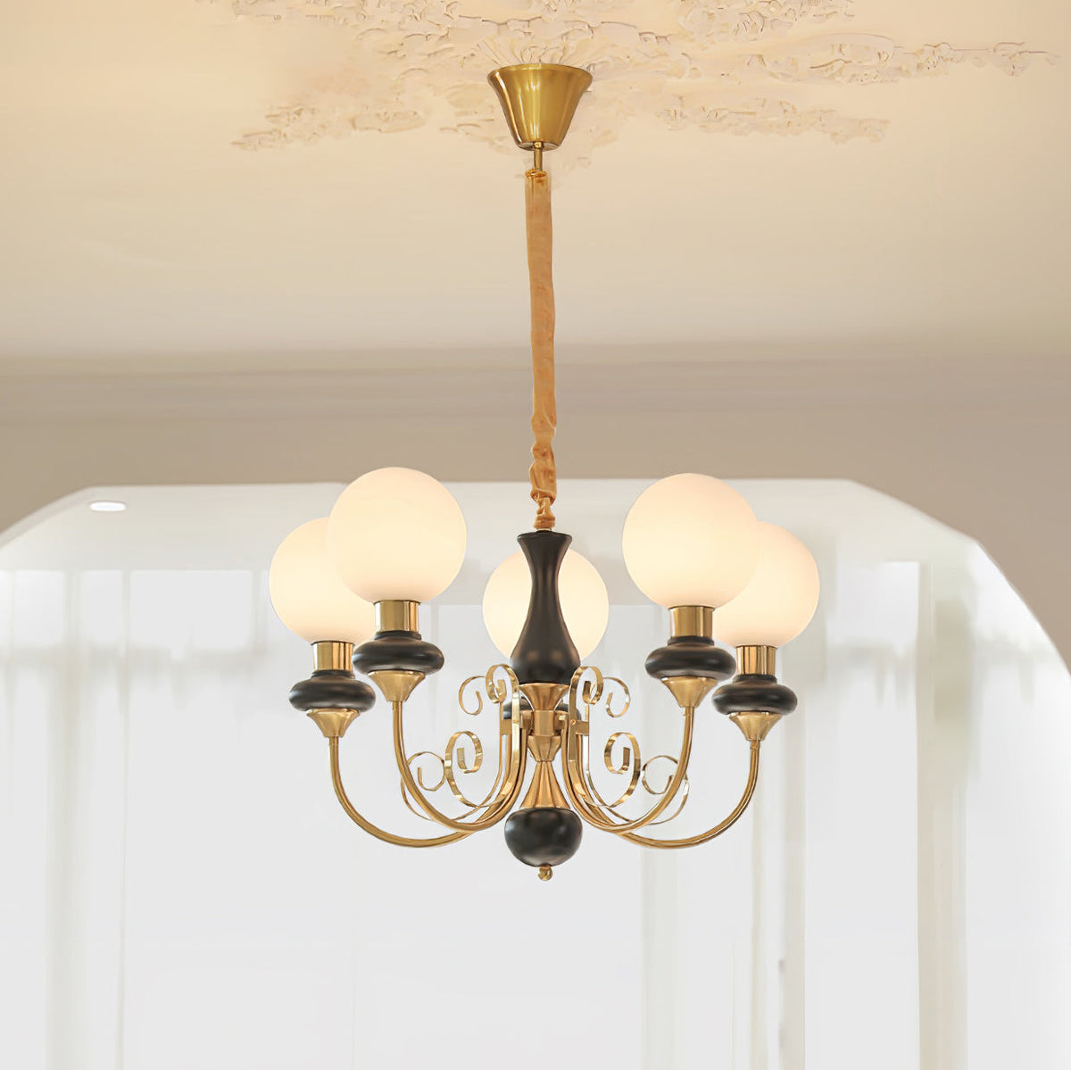 Onyx Crystal Chandelier-Lighting > Chandeliers & Pendant Lights-casanuva-5 heads 62cmx38cm-Gold & Black-casanuva