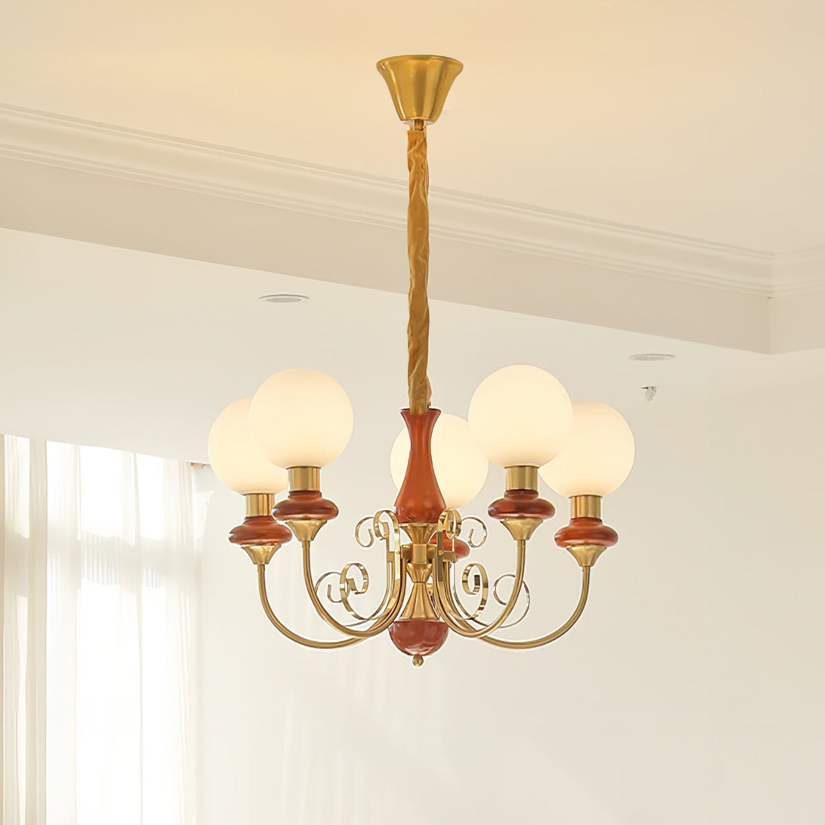 Onyx Crystal Chandelier-Lighting > Chandeliers & Pendant Lights-casanuva-5 heads 62cmx38cm-Gold & Mahogany-casanuva