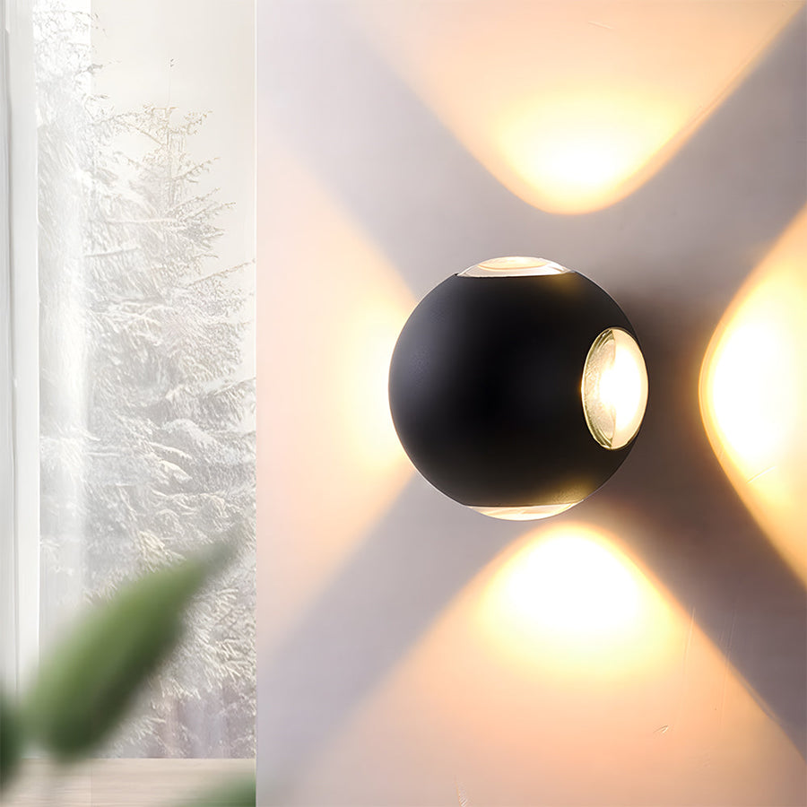 Outdoor Waterproof LED Wall Light in Warm White for Entryway Garage Patio-Lighting > Outdoor Lighting-casanuva-Black-Circle: D10cm-Four Beams-casanuva