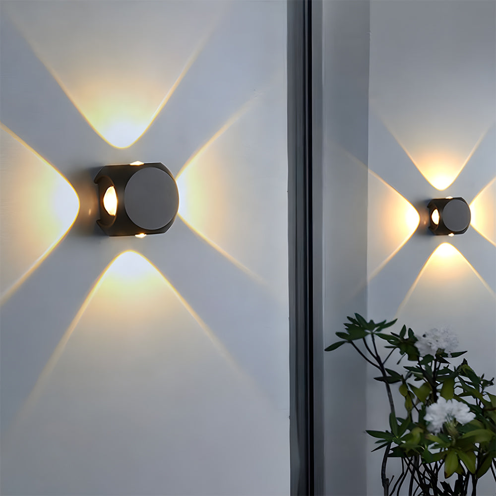 Outdoor Waterproof LED Wall Light in Warm White for Entryway Garage Patio-Lighting > Outdoor Lighting-casanuva-Black-Square: D6cm-Four Beams-casanuva