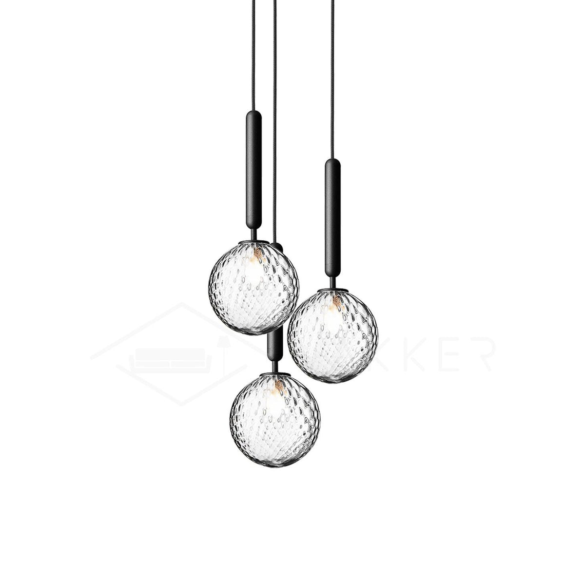 Pendant Light with Dimmable LED-Lighting > Pendant Lights-casanuva-3 heads 20cmx150cm-Black-Clear-casanuva
