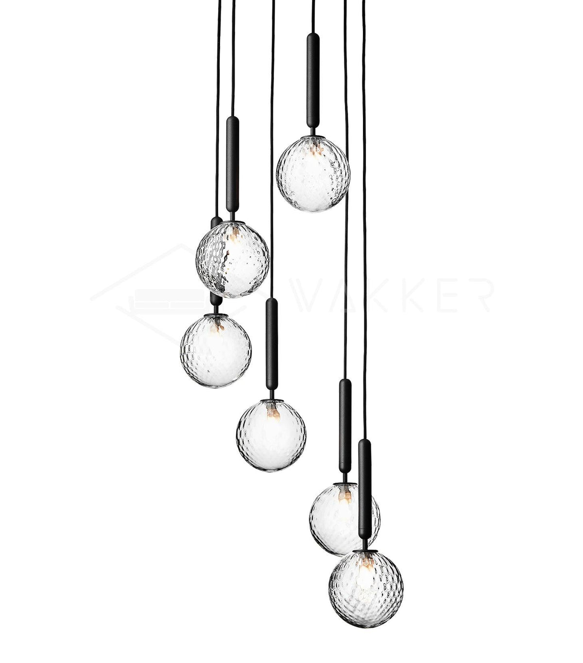 Pendant Light with Dimmable LED-Lighting > Pendant Lights-casanuva-6 heads 30cmx150cm-Black-Clear-casanuva