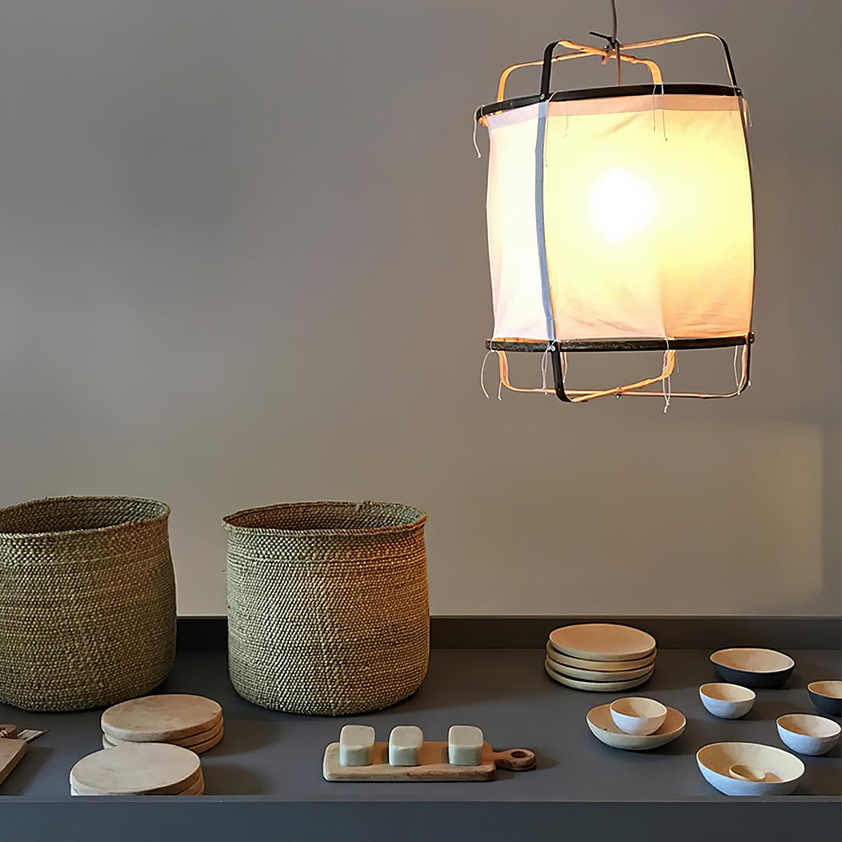 Pendant Light with Natural Fiber Shade-Lighting > Pendant Lights-casanuva-casanuva