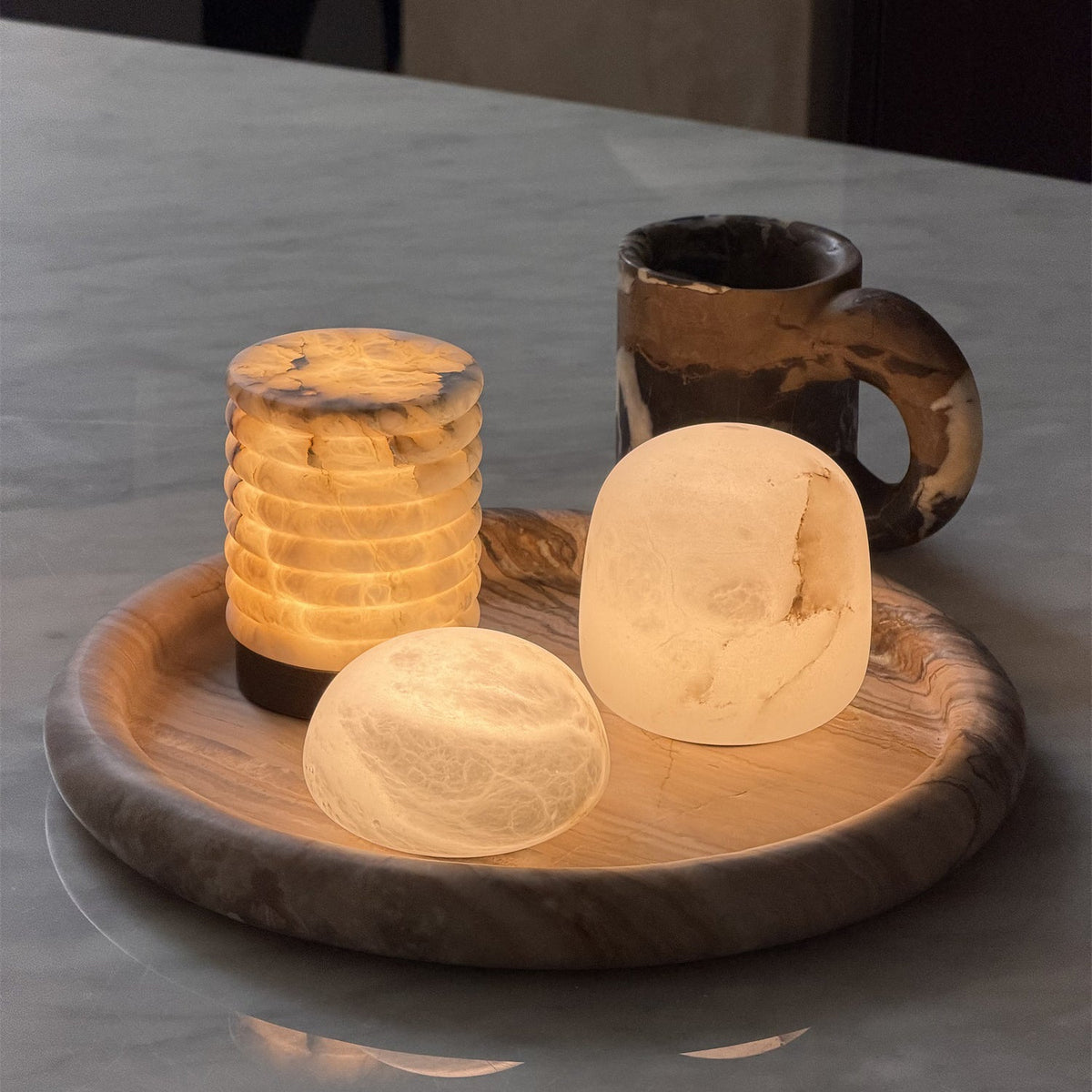 Petite Alabaster Portable Lamp with Built-in Battery-Lighting > Table Lamps-casanuva-casanuva