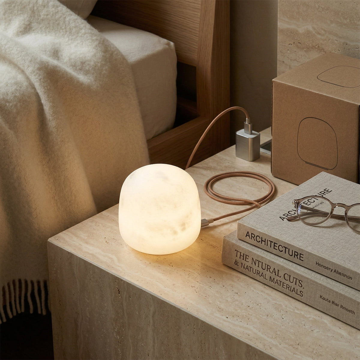 Petite Alabaster Portable Lamp with Built-in Battery-Lighting > Table Lamps-casanuva-casanuva