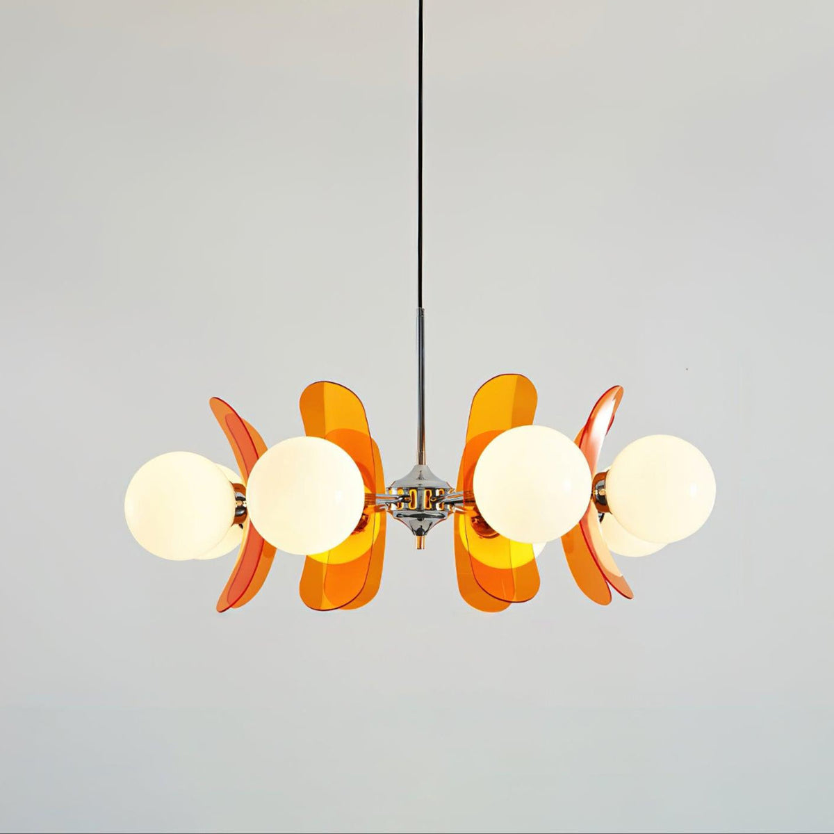 Phosphorescent Crystal Chandelier-Lighting > Chandeliers & Pendant Lights-casanuva-8 Heads 82cmx40cm-Orange & Chrome-casanuva