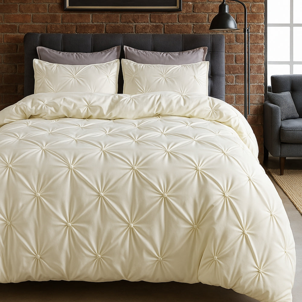 Pinch Pleat Duvet Cover Set Amore Luxury-Bedding & Bath > Bedding Sets-casanuva-Champagne Cream-Full-casanuva