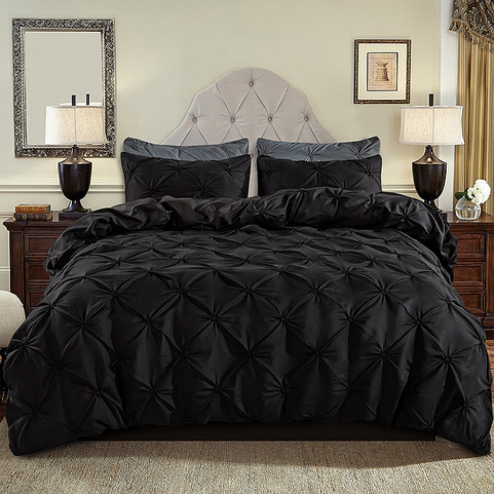 Pinch Pleat Duvet Cover Set Amore Luxury-Bedding & Bath > Bedding Sets-casanuva-Midnight Black-Full-casanuva
