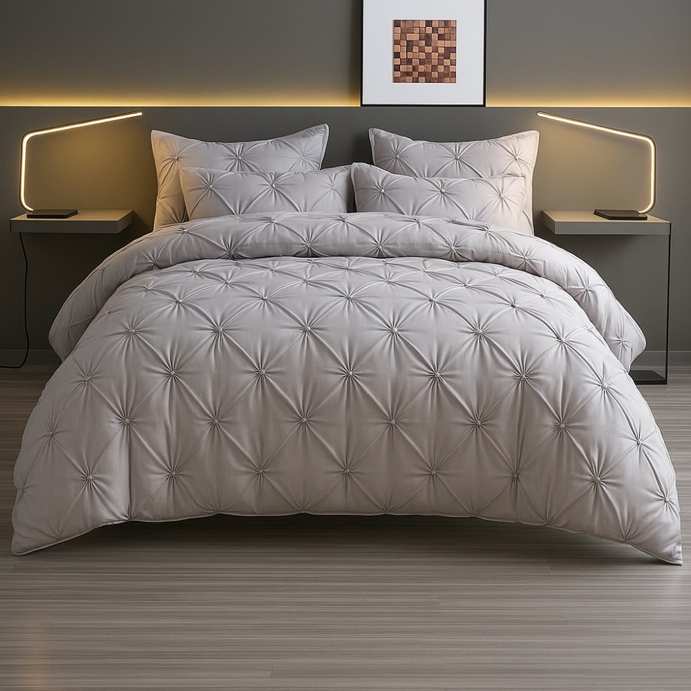 Pinch Pleat Duvet Cover Set Amore Luxury-Bedding & Bath > Bedding Sets-casanuva-Slate Gray-Full-casanuva
